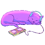 sleepy cat listening to music (found on Giphy site)